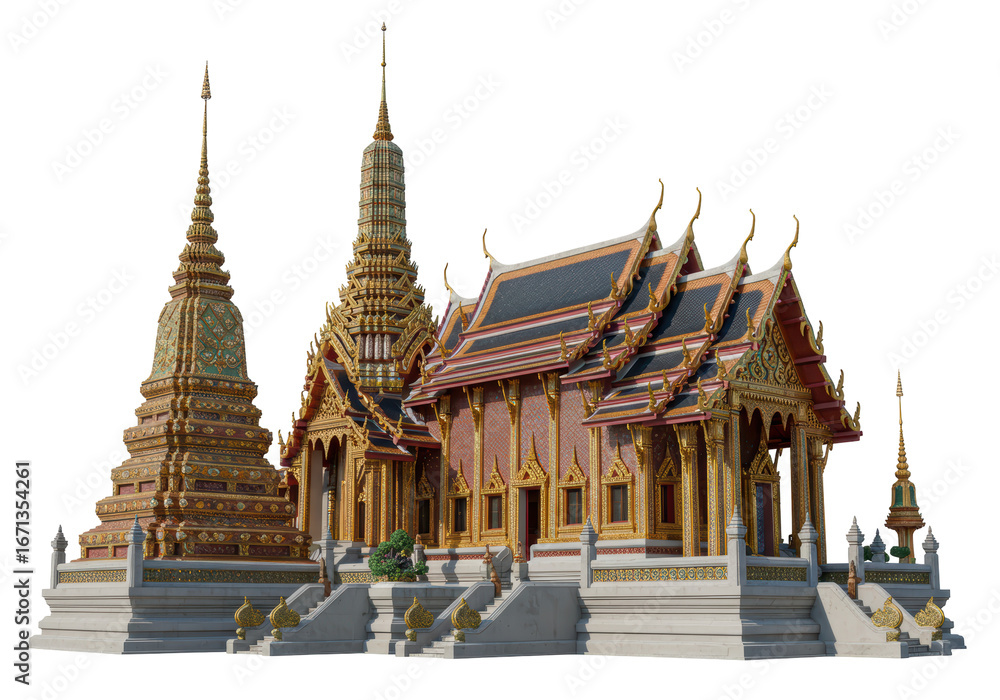 Fototapeta premium Isolated Thai temple complex intricate detail and design rich cultural architectural heritage