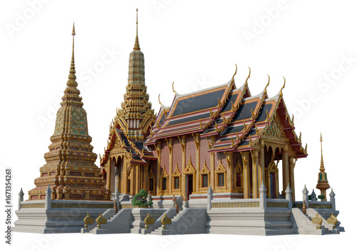 Isolated Thai temple complex intricate detail and design rich cultural architectural heritage