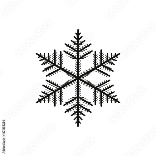 Delicate Snowflake Silhouette Illustration in Detailed Black and White Design