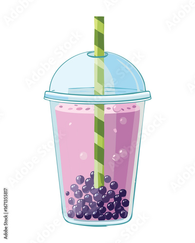 Refreshing Berry Smoothie Drink with Straw in Clear Cup for Summer Beverage - Vector Illustration