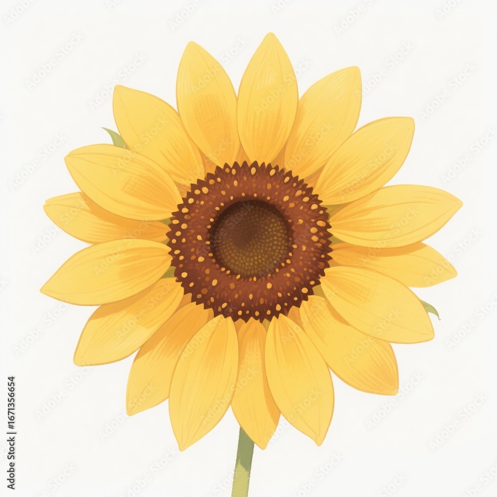 Fototapeta premium Bright Yellow Sunflower Blossom Detailed Illustration