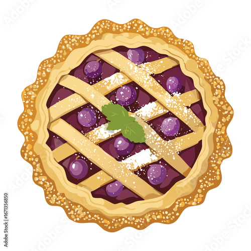 Delicious grape tart with fresh berries and lattice crust classic fruit pastry - Vector Illustration