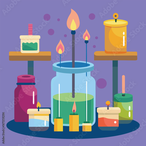 Candle Making Supplies Flat Vector Illustration with Jars and Wicks