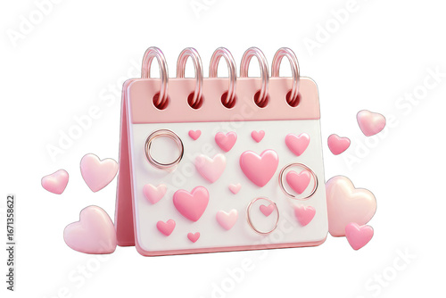 Pink calendar with hearts and rings, celebrating a date