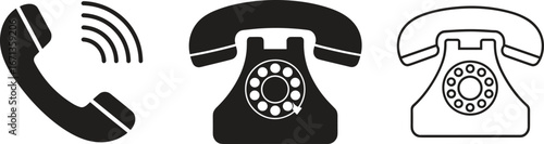 Retro telephone vector illustration, vintage rotary phone icon, classic landline communication symbol, old style handset design, black silhouette graphic