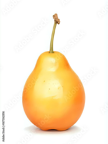 Bright Yellow Pear Fruit Isolated on White Background