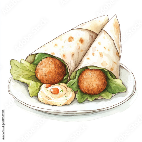 a cute Falafel wrap with hummus and greens.
