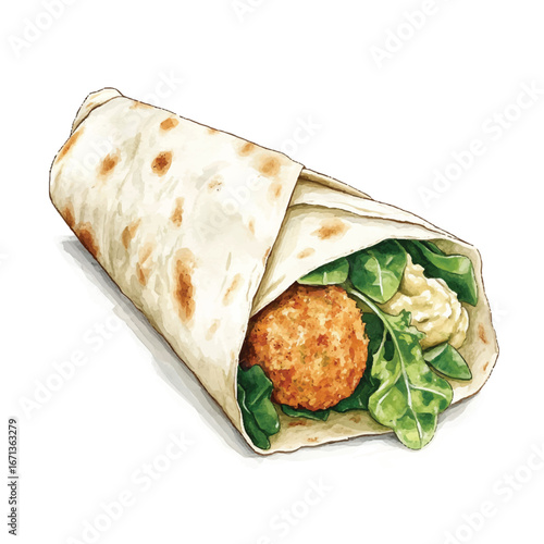 a cute Falafel wrap with hummus and greens.