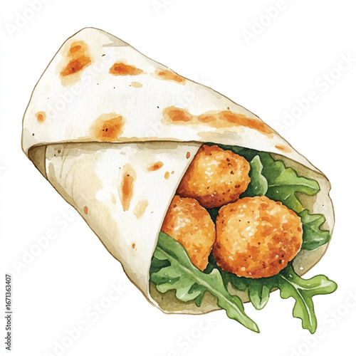 a cute Falafel wrap with hummus and greens.