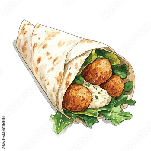 a cute Falafel wrap with hummus and greens.