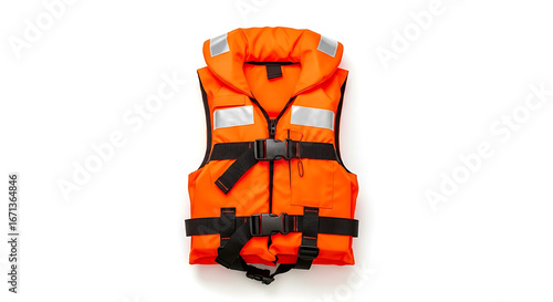 High resolution studio photograph of rescue life jacket on clean white background with bright even lighting