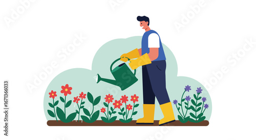 Person watering plants