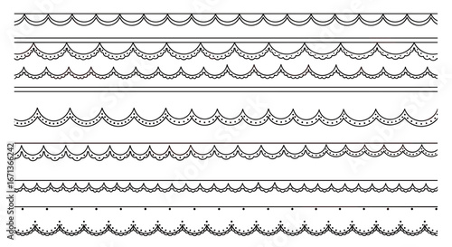 Collection of decorative borders with scalloped edges and line details.