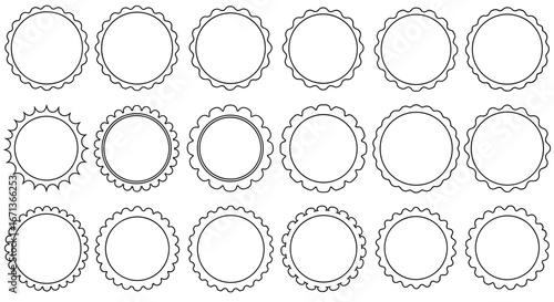 Collection of twenty-four circular frames with scalloped and plain edges.