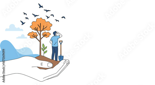 A person planting a sapling in a hand caring for nature and future growth