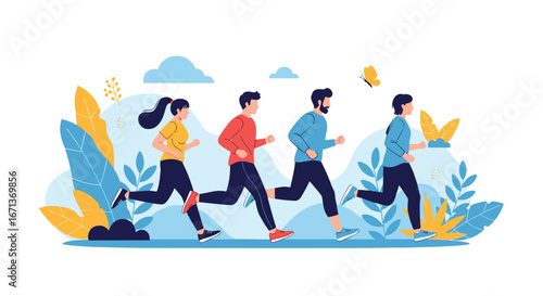 Diverse group of people enjoying outdoor running and fitness activities together