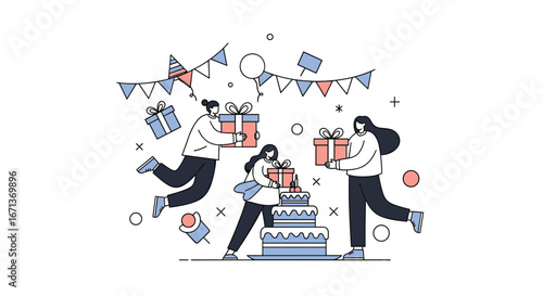 Happy birthday celebration friends gathering party gifts cake decorations festive mood joyful event festive celebration