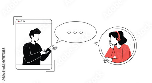 Illustrating a professional conversation between two individuals using video conferencing technology for effective communication