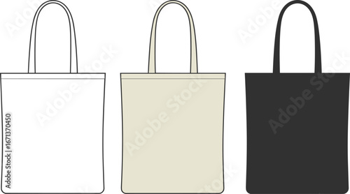 Tote bag mockup, blank canvas bag, white beige black tote, reusable shopping bag, eco-friendly design, fashion accessory, product display