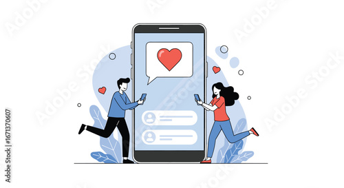 Modern digital romance connecting people through mobile devices with love and communication
