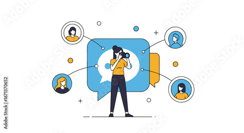Illustrating communication networks connecting people through digital messaging platforms