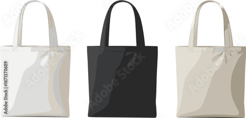 Tote bag mockup, white black beige, fashion accessory, reusable shopping bag, minimalist design, retail product, eco friendly, isolated background