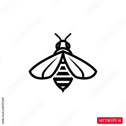 Stylized Bee Illustration with Bold Black Outline and Stripes