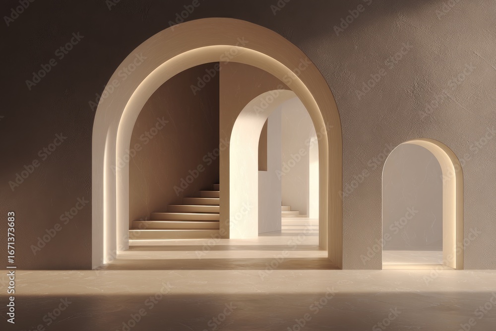 Fototapeta premium Beige arches, sunlit interior