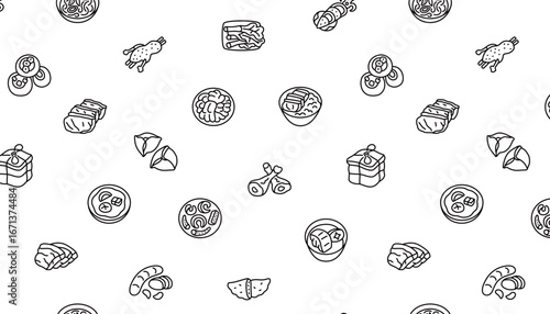 Black and white Taiwanese Food line pattern	