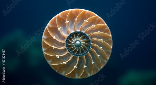 Intricate Nautilus Shell Cross-Section Revealing Golden Ratio Spiral