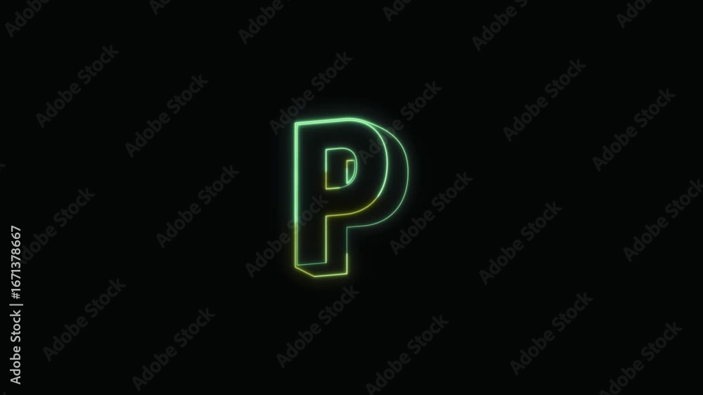 Alphabet P Neon Text Seamless Loop 4K Black Background Animated Promotional Typography for Video Editing