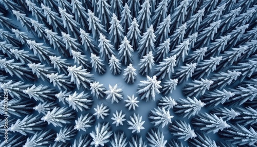 Aerial Winter Forest Scene with Snowladen Conifers