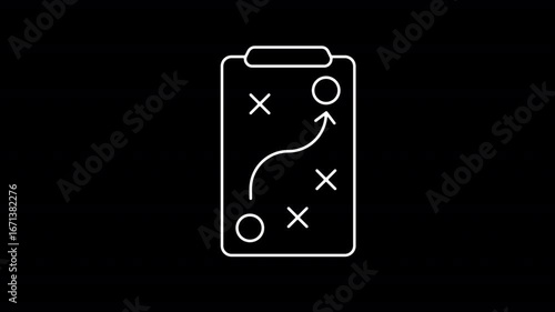 Animated playbook icon with game strategy line animation. American football tactics and team planning. HD motion graphic with alpha channel on transparent background.