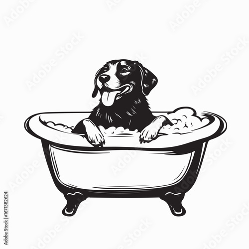 Dog Soaking in Bathtub Vector Illustration on white background