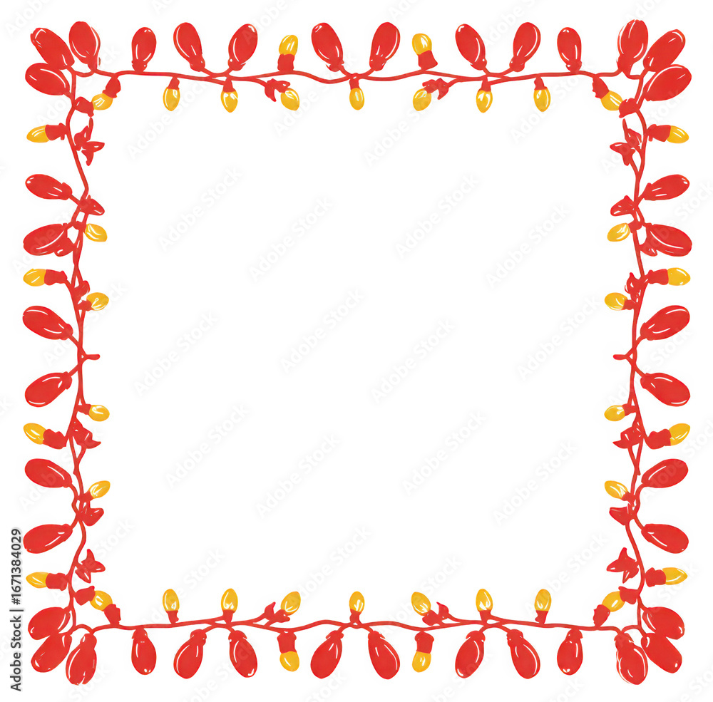 Obraz premium Colorful red and yellow decorative light border on a white background.