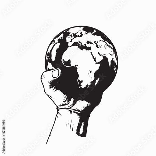 Hand Holding Globe Vector Illustration of Global Unity and Responsibility