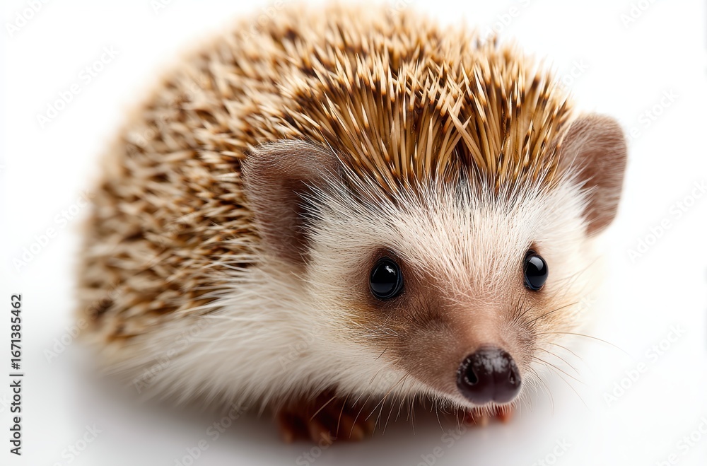 Fototapeta premium Adorable hedgehog portrait with spiky quills on white background