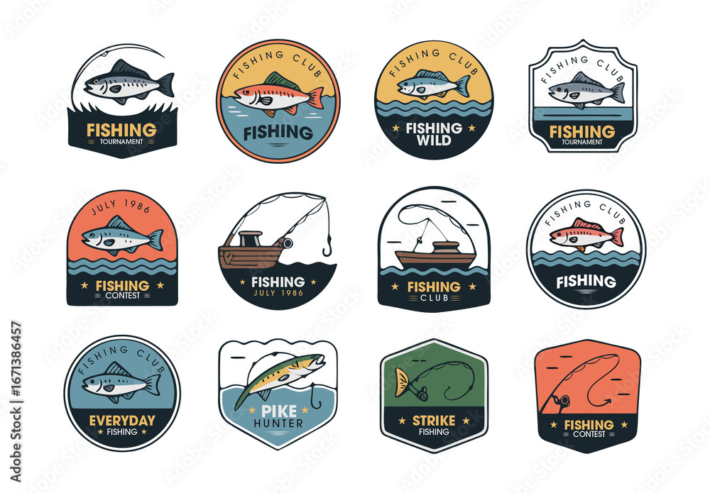 Fishing Badge Emblem Vector Design for Outdoor Adventure Stock Template ...