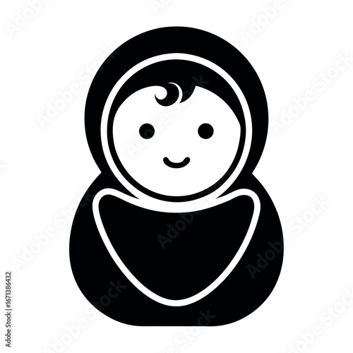 Black and White Silhouette of a Baby in Swaddling Clothes Smiling Gently