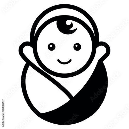 Black and White of a Swaddled Baby with a Smiling Face
