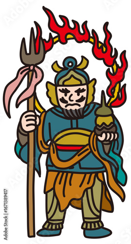 七福神の毘沙門天の手描きイラスト