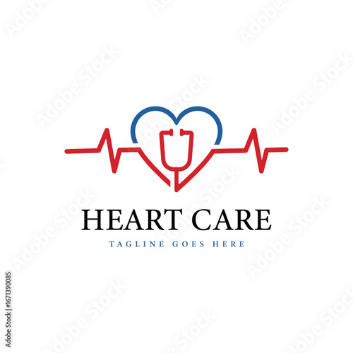 Medical Heart Logo - Stethoscope and Heartbeat Vector Design