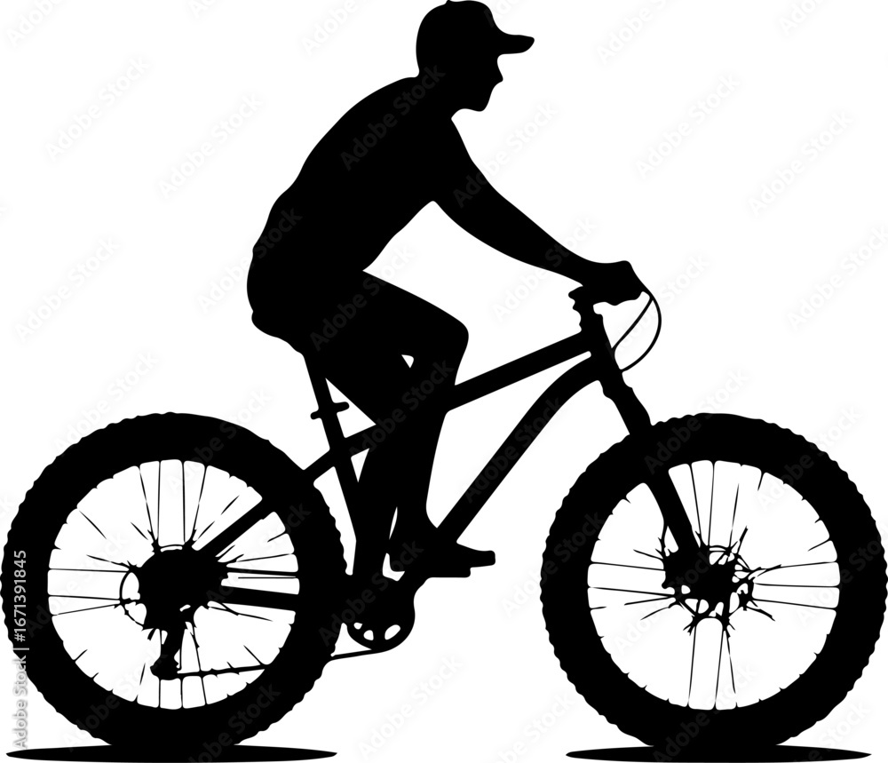 Obraz premium Mountain Biker on Suspension Bridge Silhouette