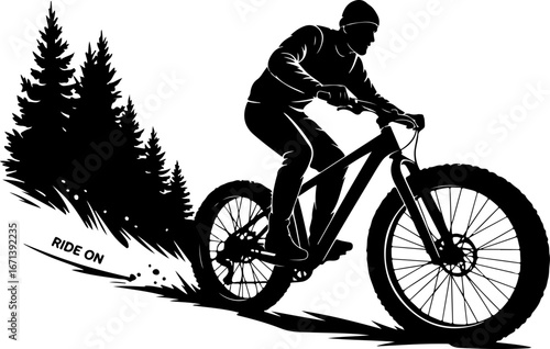 Mountain Biker on Suspension Bridge Silhouette" Vector
