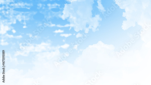 nature backdrop with blue sky and white fluffy clouds in morning light. bright and sunny weather forecast background
