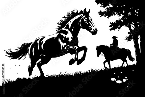Cowgirl and Equestrian Horse Silhouettes"
