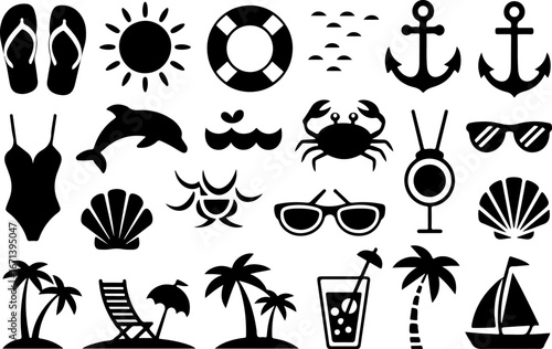 "Beach and Summer Vacation Icon Set"