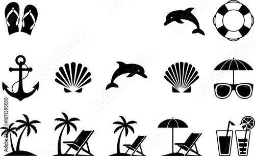"Beach and Summer Vacation Icon Set"