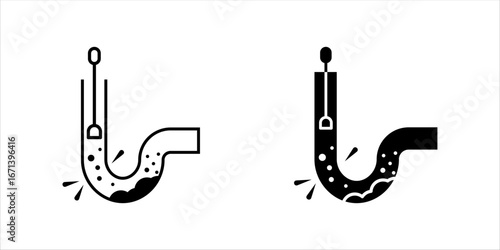 Clogged in trap pipe from floor drain or under kitchen sink vector icon. Waste and dirty inside pipe need clean and clear. Problem of waste water drainage from kitchen, bathroom, toilet, shower room.	