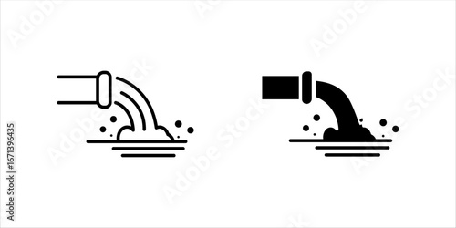  Clean water flow out to river icon set. Wastewater after treatment process result in clean water. Vector illustration icon design. Water treatment removes contaminants and undesirable components